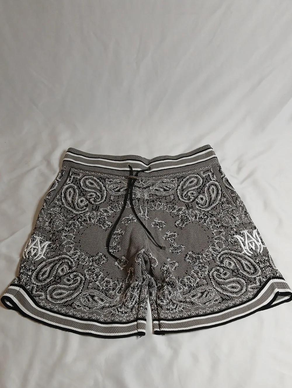 AMIRI Gray And White Bandana Print Knit Athletic Shorts